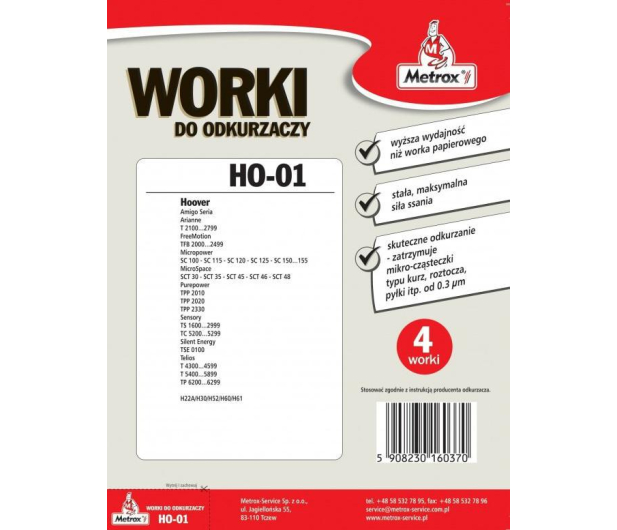 METROX Worki do odkurzacza HO-01 (Hoover Telios, Sensory, Arianne) - 1459048 - zdjęcie
